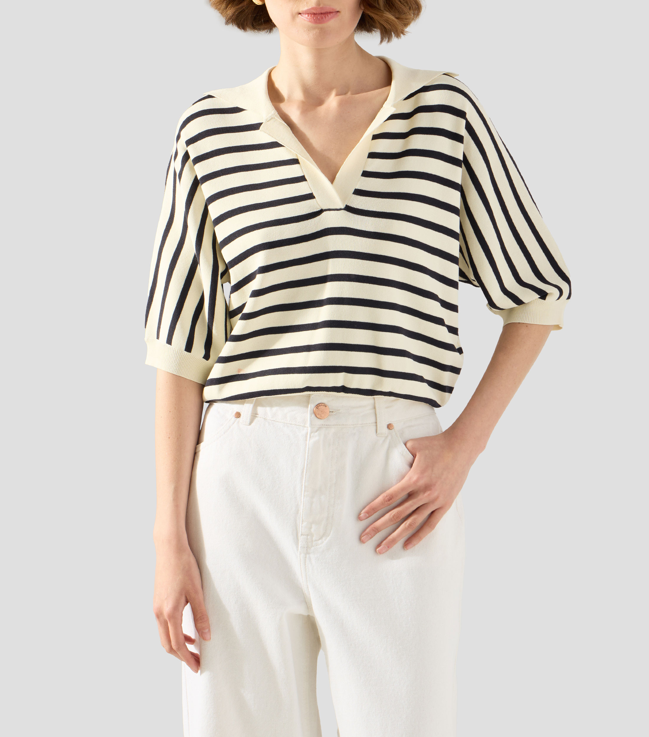 Blusa de rayas con manga corta Mujer